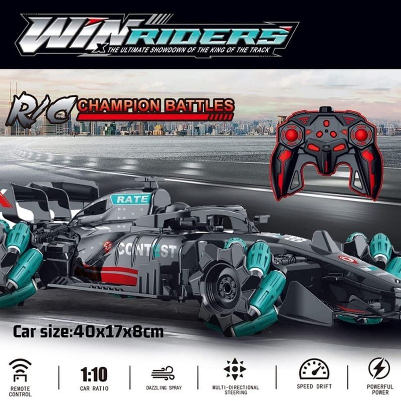 Jucarii, Copii si Bebe - Jucarii si jocuri - Vehicule si jucarii cu telecomanda - Masinute - Masinuta de viteza cu telecomanda, efect de fum, lumini, viteza 25km/h, 360° rotire, negru-verde - Infinity.ro