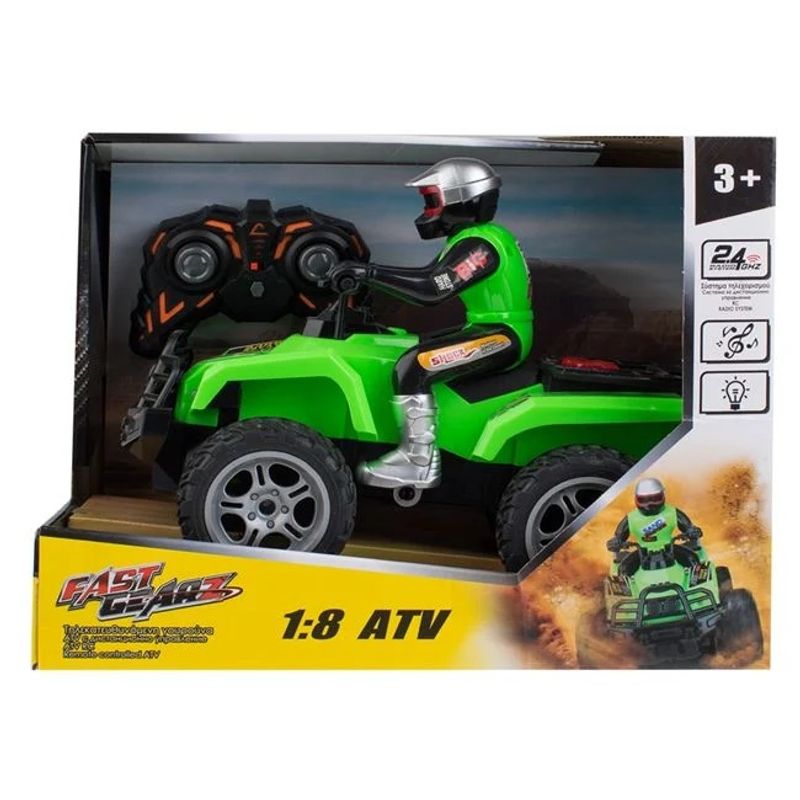 Jucarii, Copii si Bebe - Jucarii si jocuri - Vehicule si jucarii cu telecomanda - Masinute - ATV cu telecomanda si conducator, cu sunet si lumina, 31x19x23cm, verde-negru - Infinity.ro