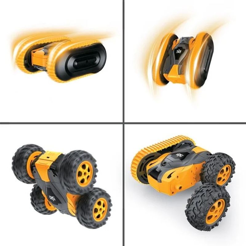 Jucarii, Copii si Bebe - Jucarii si jocuri - Vehicule si jucarii cu telecomanda - Masinute - Masina stunt cu 2 senile, cu telecomanda si viteza maxima 12km/h, 36.5x8.5x28cm, galben - Infinity.ro