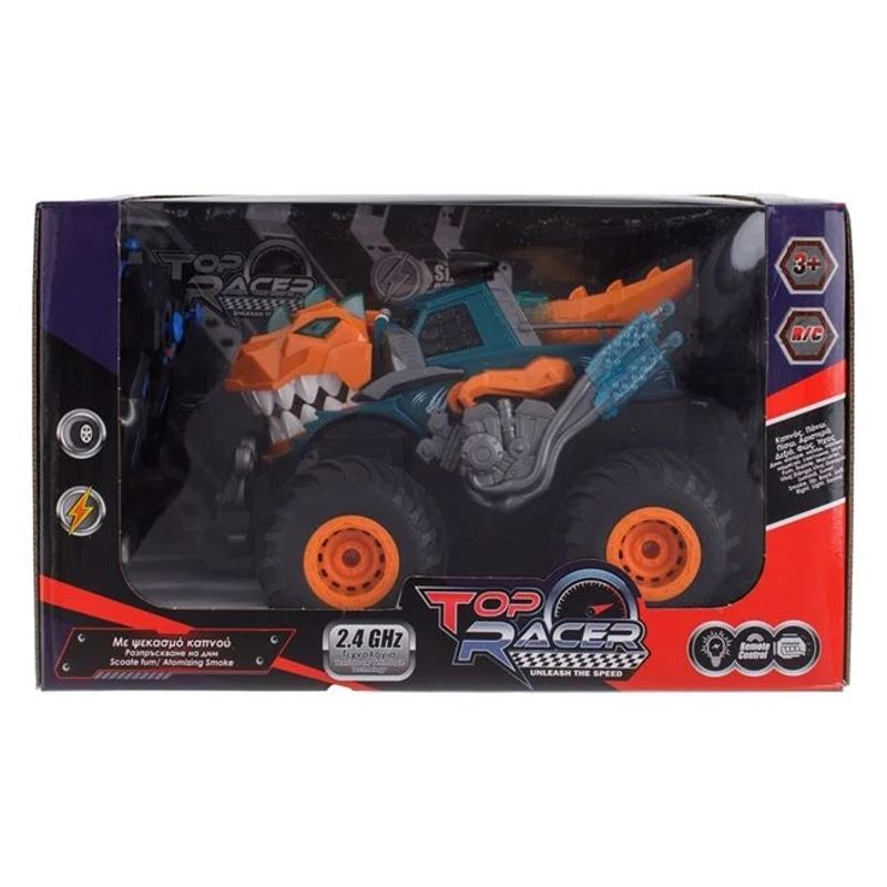 Jucarii, Copii si Bebe - Jucarii si jocuri - Vehicule si jucarii cu telecomanda - Masinute - Masina in forma dinozaur, cu telecomanda si functii complete, pulverizeaza aburi, 34x22x21cm, multicolor - Infinity.ro