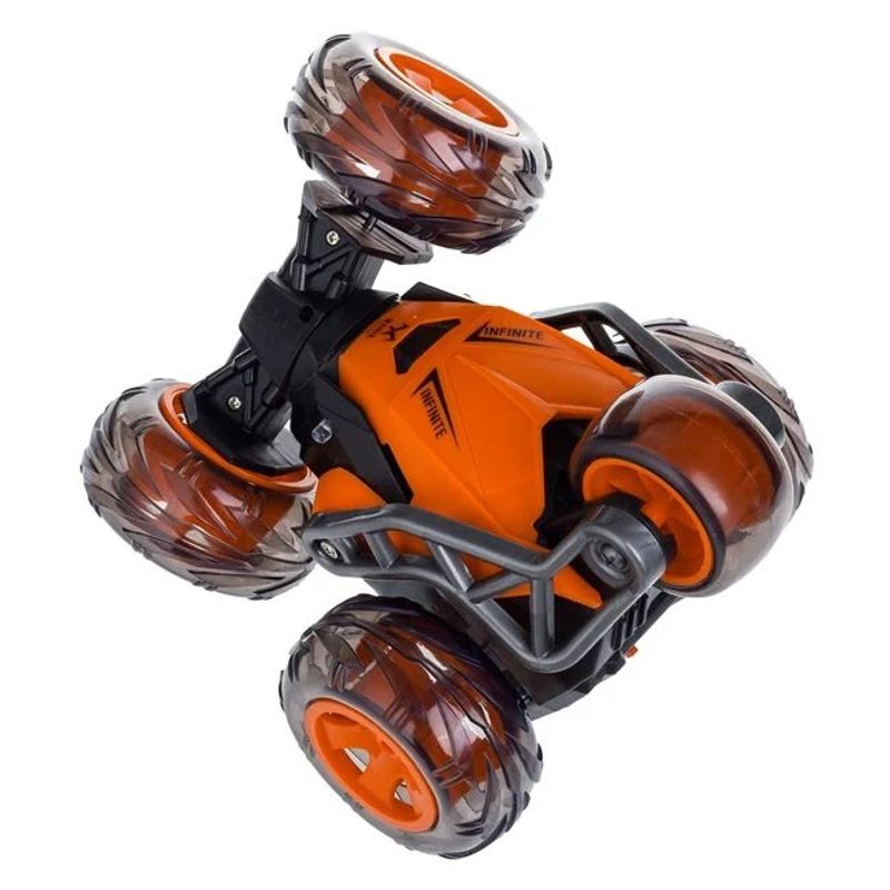 Jucarii, Copii si Bebe - Jucarii si jocuri - Vehicule si jucarii cu telecomanda - Masinute - Masina stunt, cu telecomanda si 5 roti cu functionare completa, 27x20x20.5cm, negru-portocaliu - Infinity.ro