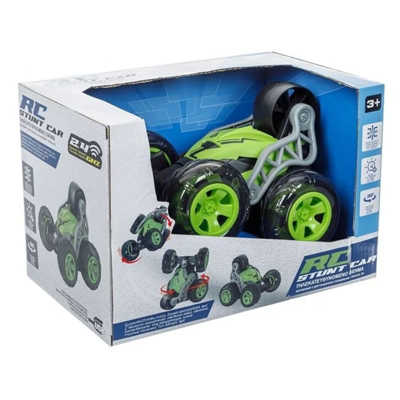 Jucarii, Copii si Bebe - Jucarii si jocuri - Vehicule si jucarii cu telecomanda - Masinute - Masina cu telecomanda, functie rostogolire la 360 grade, cu lumina verde, 27x17x18cm, verde-negru - Infinity.ro