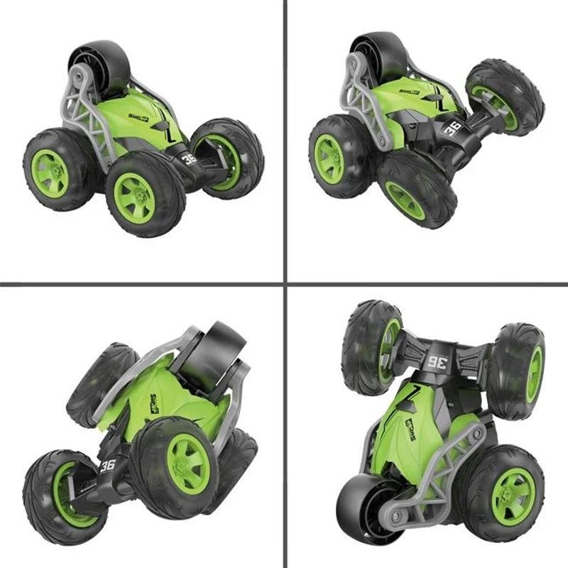 Jucarii, Copii si Bebe - Jucarii si jocuri - Vehicule si jucarii cu telecomanda - Masinute - Masina cu telecomanda, functie rostogolire la 360 grade, cu lumina verde, 27x17x18cm, verde-negru - Infinity.ro