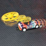 Jucarii, Copii si Bebe - Jucarii si jocuri - Vehicule si jucarii cu telecomanda - Masinute - Set masini metalice cu fanta si sistem de lansare discuri, cu 6 masini si 18 discuri, 35x35x5cm, multicolor - Infinity.ro