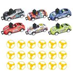 Jucarii, Copii si Bebe - Jucarii si jocuri - Vehicule si jucarii cu telecomanda - Masinute - Set masini metalice cu fanta si sistem de lansare discuri, cu 6 masini si 18 discuri, 35x35x5cm, multicolor - Infinity.ro