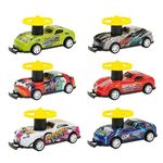 Jucarii, Copii si Bebe - Jucarii si jocuri - Vehicule si jucarii cu telecomanda - Masinute - Set masini metalice cu fanta si sistem de lansare discuri, cu 6 masini si 18 discuri, 35x35x5cm, multicolor - Infinity.ro