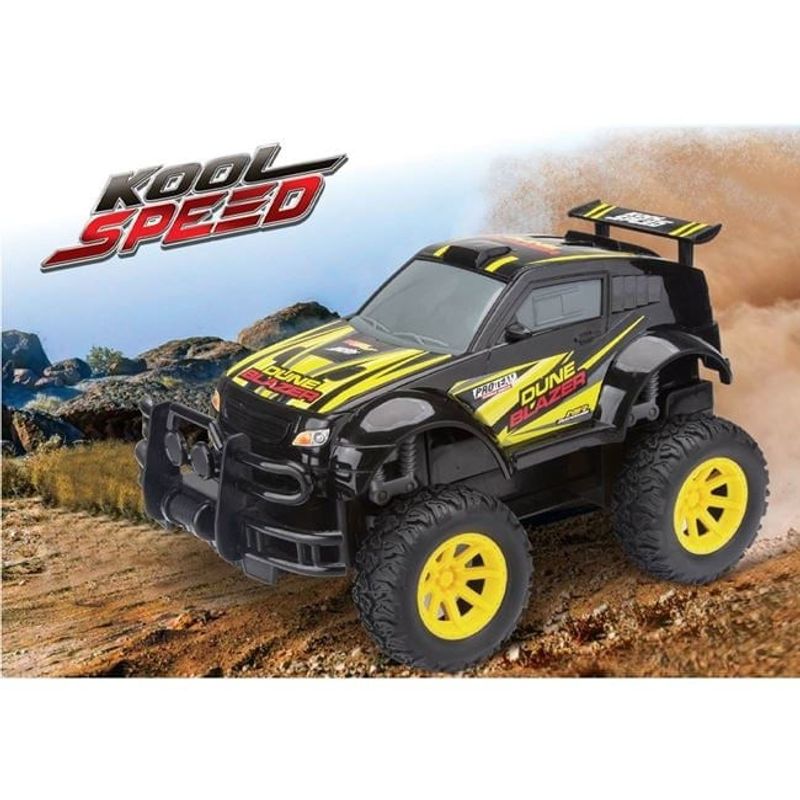 Jucarii, Copii si Bebe - Jucarii si jocuri - Vehicule si jucarii cu telecomanda - Masinute - Masina Off Road, cu telecomanda, bara de protectie si de aer, functii complete, 31x17x18cm, negru-galben - Infinity.ro