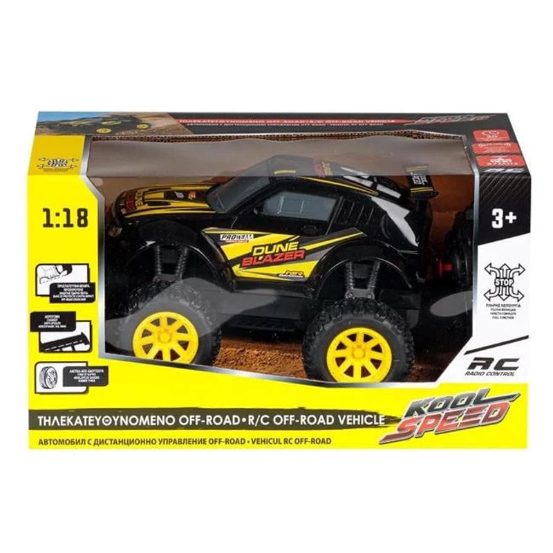 Jucarii, Copii si Bebe - Jucarii si jocuri - Vehicule si jucarii cu telecomanda - Masinute - Masina Off Road, cu telecomanda, bara de protectie si de aer, functii complete, 31x17x18cm, negru-galben - Infinity.ro