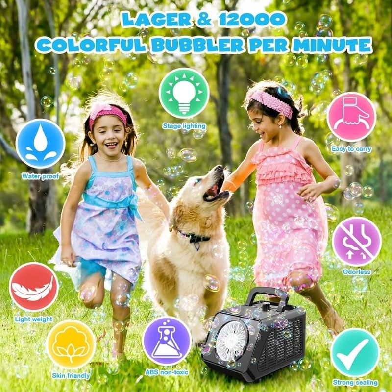Jucarii, Copii si Bebe - Jucarii si jocuri - Jucarii & jocuri educative - Jucarii interactive - Masina electrica de facut baloane din sapun, lumini LED, 2 viteze, 200ml, 12000 de baloane/min, 12x13x19cm, negru/alb - Infinity.ro