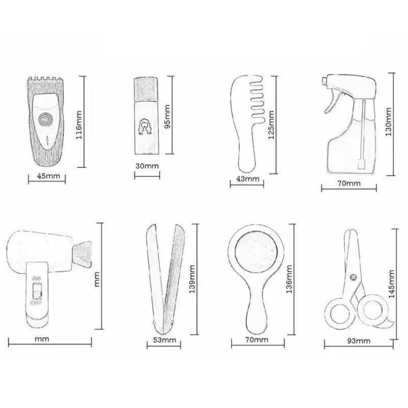 Jucarii, Copii si Bebe - Jucarii si jocuri - Jucarii & jocuri educative - Jucarii interactive - Set de joaca, frizer, din lemn, pentru copii 3 ani+, cu 16 accesorii, 21.5x17.10 cm, maro-albastru - Infinity.ro