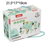 Jucarii, Copii si Bebe - Jucarii si jocuri - Jucarii & jocuri educative - Jucarii interactive - Set de joaca, frizer, din lemn, pentru copii 3 ani+, cu 16 accesorii, 21.5x17.10 cm, maro-albastru - Infinity.ro