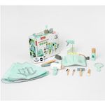 Jucarii, Copii si Bebe - Jucarii si jocuri - Jucarii & jocuri educative - Jucarii interactive - Set de joaca, frizer, din lemn, pentru copii 3 ani+, cu 16 accesorii, 21.5x17.10 cm, maro-albastru - Infinity.ro