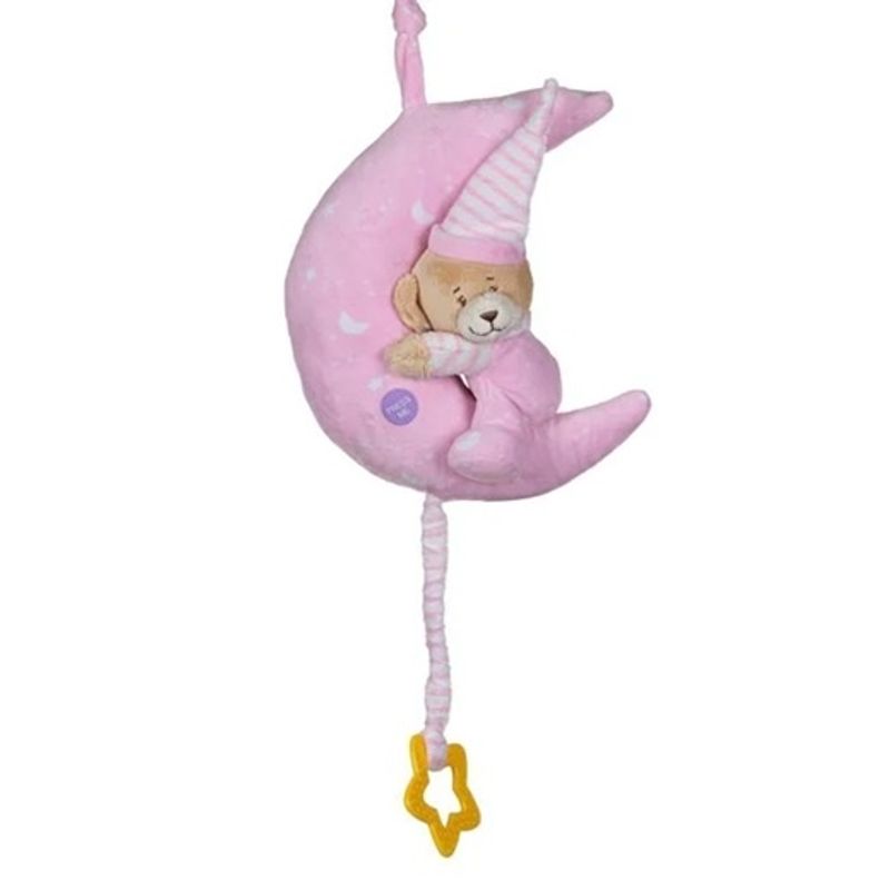 Jucarii, Copii si Bebe - Jucarii si jocuri - Jucarii bebelusi - Carusel patut - Semiluna agatatoare cu ursulet pentru patutul bebelusilor, sunete si lumina ambientala, Plastic si poliester, 23x14x24cm - Infinity.ro