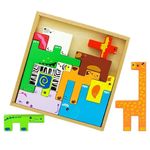 Jucarii, Copii si Bebe - Jucarii si jocuri - Jocuri si puzzle - Puzzle - Puzzle 3D cu 13 figurine animale, de stivuire, pentru copii 3 ani+, din lemn, 19.6x19.6x1.5 cm, multicolor - Infinity.ro