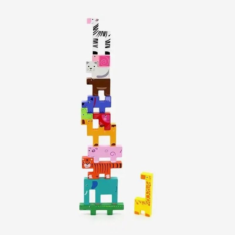 Jucarii, Copii si Bebe - Jucarii si jocuri - Jocuri si puzzle - Puzzle - Puzzle 3D cu 13 figurine animale, de stivuire, pentru copii 3 ani+, din lemn, 19.6x19.6x1.5 cm, multicolor - Infinity.ro