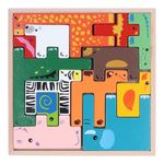 Jucarii, Copii si Bebe - Jucarii si jocuri - Jocuri si puzzle - Puzzle - Puzzle 3D cu 13 figurine animale, de stivuire, pentru copii 3 ani+, din lemn, 19.6x19.6x1.5 cm, multicolor - Infinity.ro
