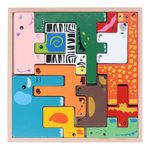 Jucarii, Copii si Bebe - Jucarii si jocuri - Jocuri si puzzle - Puzzle - Puzzle 3D cu 13 figurine animale, de stivuire, pentru copii 3 ani+, din lemn, 19.6x19.6x1.5 cm, multicolor - Infinity.ro