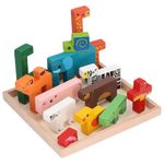 Jucarii, Copii si Bebe - Jucarii si jocuri - Jocuri si puzzle - Puzzle - Puzzle 3D cu 13 figurine animale, de stivuire, pentru copii 3 ani+, din lemn, 19.6x19.6x1.5 cm, multicolor - Infinity.ro