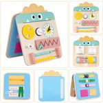 Jucarii, Copii si Bebe - Jucarii si jocuri - Jucarii bebelusi - Jucarii interactive bebelusi - Placa senzoriala cu 17 activitati, pliabila, pentru copii 3ani+, din lemn, 28x57cm, multicolor - Infinity.ro