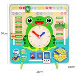 Jucarii, Copii si Bebe - Jucarii si jocuri - Jucarii & jocuri educative - Jucarii interactive - Calendar si ceas pentru copii 3 ani+, model broasca, din lemn si plastic, 30x30x0.8 cm, multicolor - Infinity.ro
