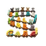 Jucarii, Copii si Bebe - Jucarii si jocuri - Vehicule si jucarii cu telecomanda - Trenulete de jucarie - Trenulet cu 26 de vagoane magnetice, cu litere si animale, pentru copii 3 ani+, din lemn, multicolor - Infinity.ro