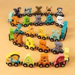 Jucarii, Copii si Bebe - Jucarii si jocuri - Vehicule si jucarii cu telecomanda - Trenulete de jucarie - Trenulet cu 26 de vagoane magnetice, cu litere si animale, pentru copii 3 ani+, din lemn, multicolor - Infinity.ro