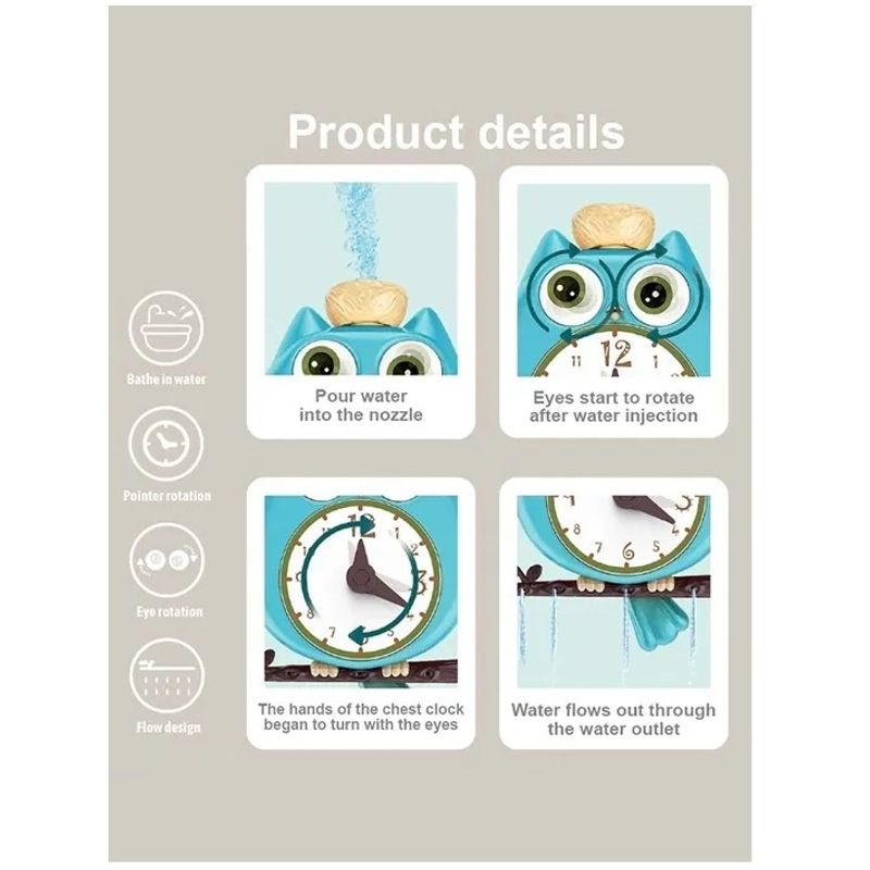 Jucarii, Copii si Bebe - Jucarii si jocuri - Jucarii bebelusi - Jucarii de baie - Jucarie de Baie Bufnita cu Ceas, pentru copii 2 ani+, cu ventuze, plastic, 18.5x25x7 cm, portocaliu/albastru, Portocaliu - Infinity.ro