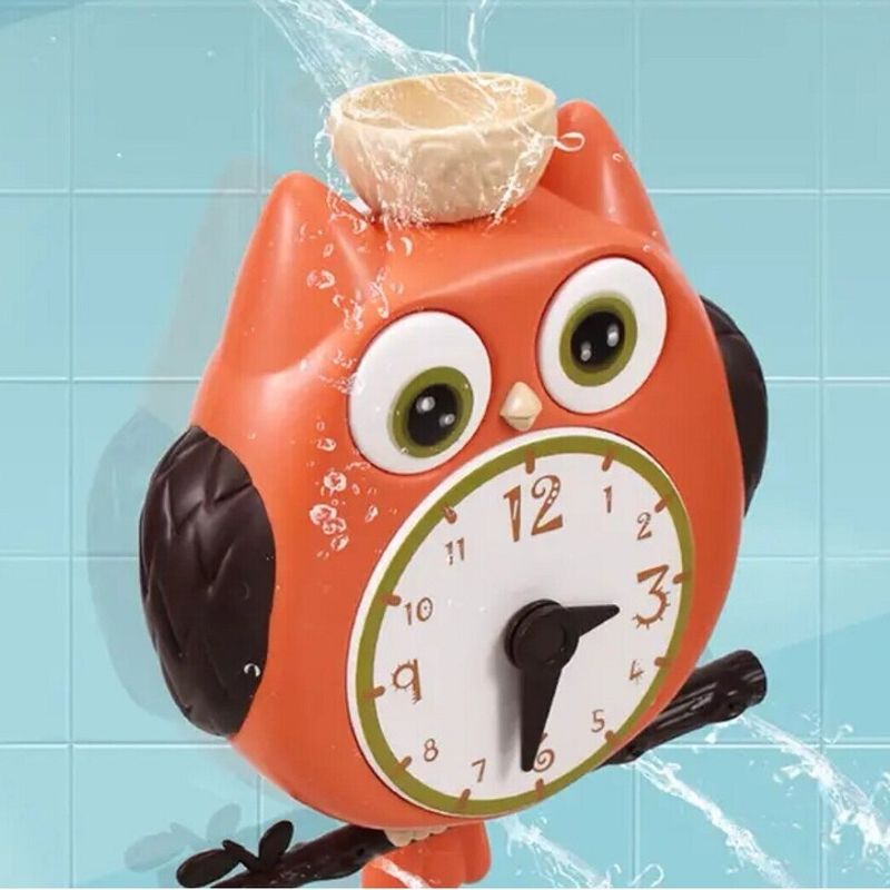Jucarii, Copii si Bebe - Jucarii si jocuri - Jucarii bebelusi - Jucarii de baie - Jucarie de Baie Bufnita cu Ceas, pentru copii 2 ani+, cu ventuze, plastic, 18.5x25x7 cm, portocaliu/albastru, Portocaliu - Infinity.ro