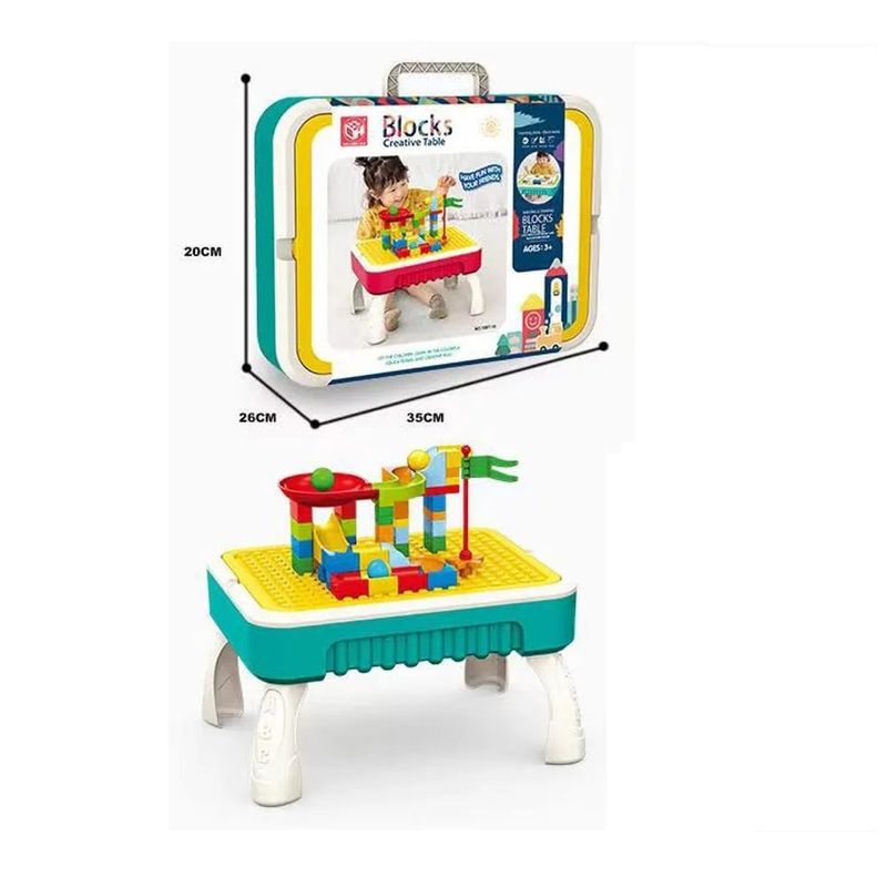 Jucarii, Copii si Bebe - Jucarii si jocuri - Jucarii & jocuri educative - Jucarii interactive - Masuta de joaca multifunctionala 2 in 1, cu 50 piese, pentru copii, 35x26x20 cm, Albastru - Infinity.ro
