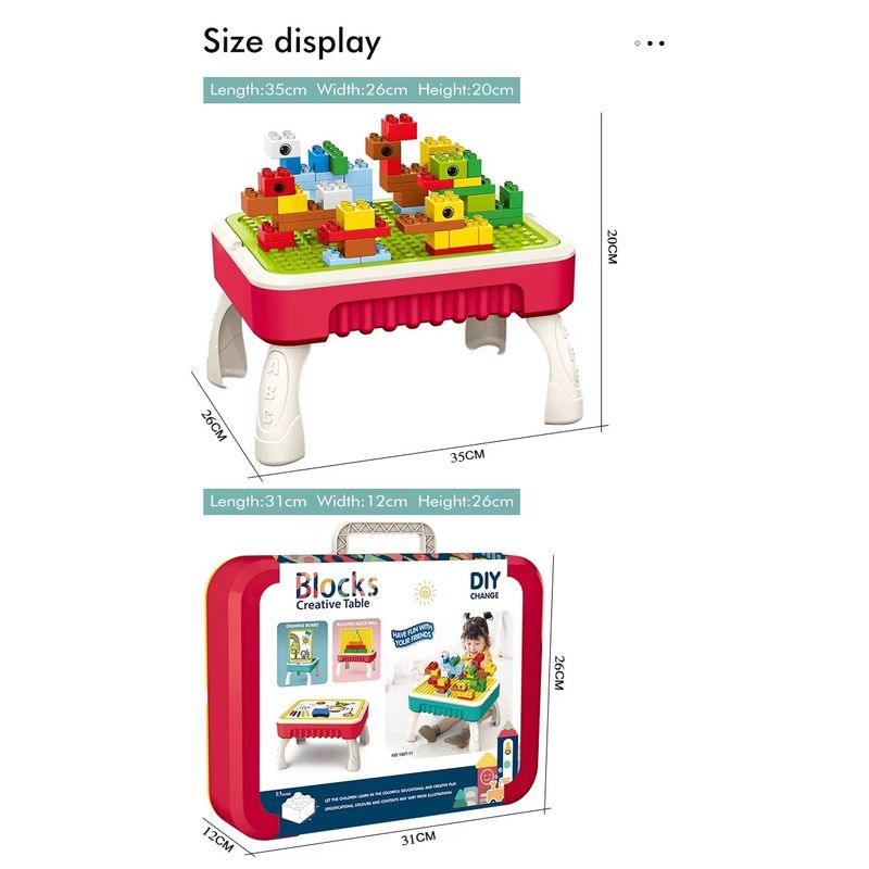 Jucarii, Copii si Bebe - Jucarii si jocuri - Jucarii & jocuri educative - Jucarii interactive - Masuta de joaca multifunctionala 2 in 1, cu 50 piese, pentru copii, 35x26x20 cm, Rosu - Infinity.ro