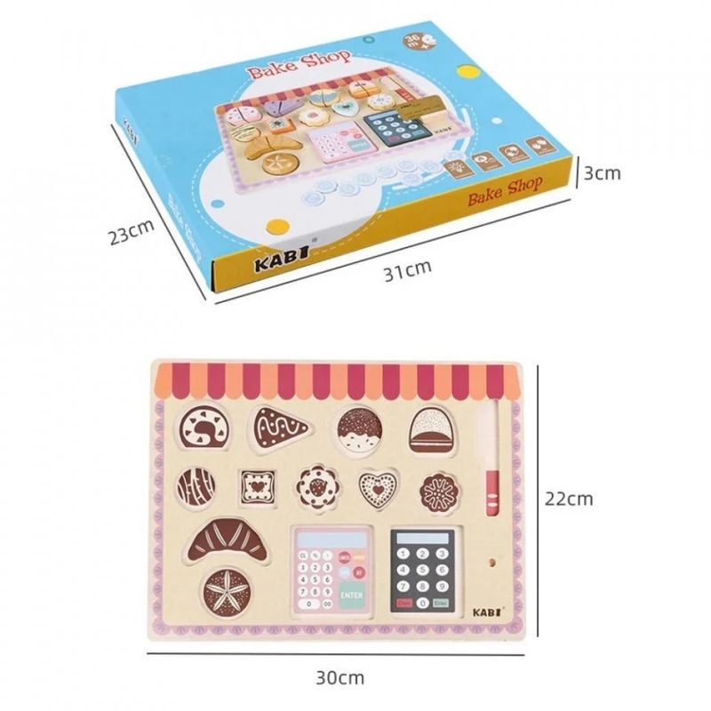 Jucarii, Copii si Bebe - Jucarii si jocuri - Jucarii & jocuri educative - Jucarii interactive - Joc de rol pentru copii 3 ani+, cu accesorii cofetarie, cu 16 piese din lemn, portabil, 30x22 cm, multicolor - Infinity.ro