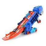 Jucarii, Copii si Bebe - Jucarii si jocuri - Vehicule si jucarii cu telecomanda - Utilaje constructie de jucarie - Pista pliabila cu camion in forma de dinozaur, cu 2 vehicule, 46x15x30cm, albastru - Infinity.ro