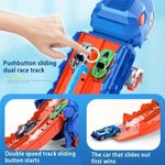 Jucarii, Copii si Bebe - Jucarii si jocuri - Vehicule si jucarii cu telecomanda - Utilaje constructie de jucarie - Pista pliabila cu camion in forma de dinozaur, cu 2 vehicule, 46x15x30cm, albastru - Infinity.ro