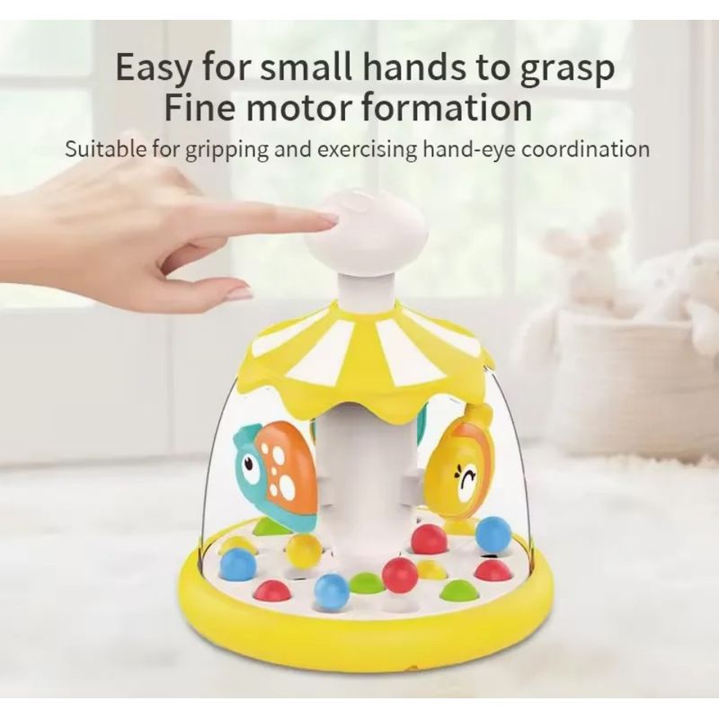 Jucarii, Copii si Bebe - Jucarii si jocuri - Jucarii bebelusi - Jucarii interactive bebelusi - Jucarie Interactiva pentru Bebelusi, Carusel Rotativ cu Animale, 6 luni+, Plastic, Galben - Infinity.ro