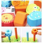 Jucarii, Copii si Bebe - Jucarii si jocuri - Jucarii bebelusi - Jucarii interactive bebelusi - Joc de stivuit animalute, cu 5 coloane, din lemn, pentru copii 3 ani+, 22x14x7 cm, multicolor - Infinity.ro