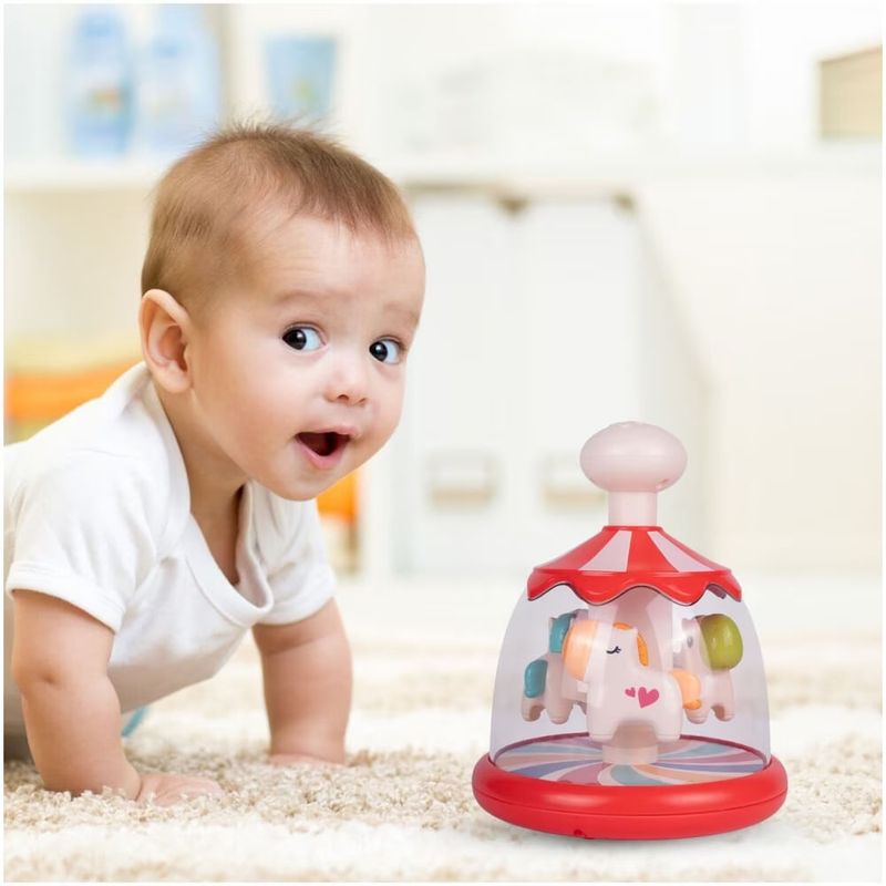 Jucarii, Copii si Bebe - Jucarii si jocuri - Jucarii bebelusi - Jucarii interactive bebelusi - Jucarie bebelusi Caruselul Calutilor, 15 x 15 x 20 cm, Rosu - Infinity.ro