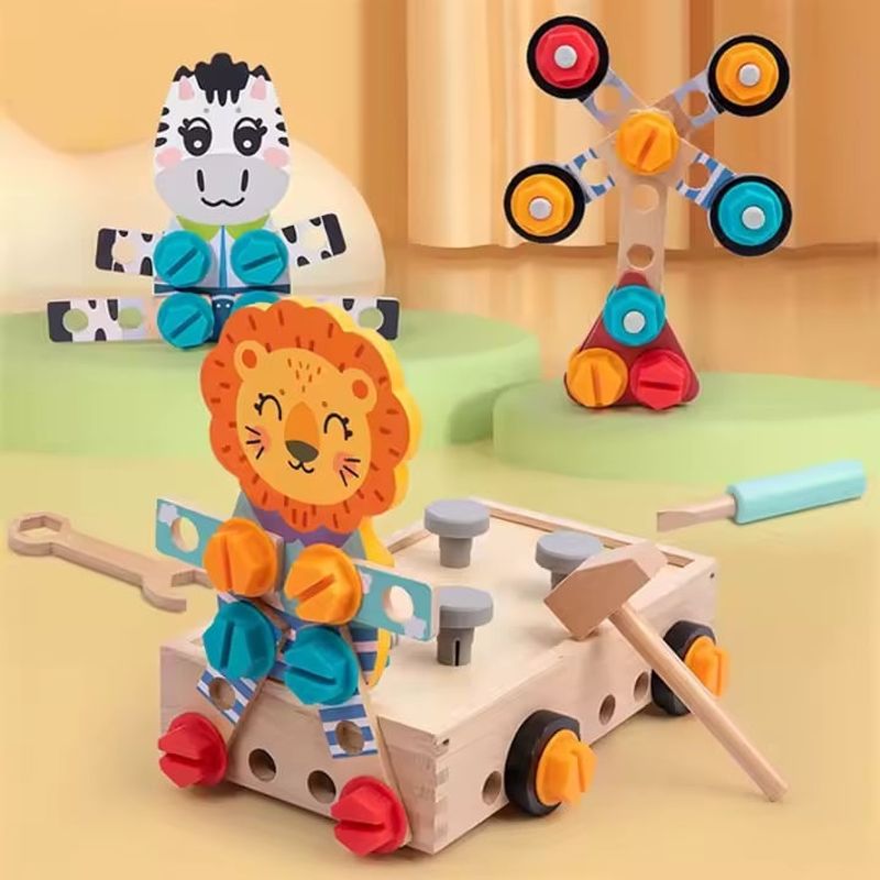 Jucarii, Copii si Bebe - Jucarii si jocuri - Jucarii bebelusi - Jucarii interactive bebelusi - Set de joaca bricolaj, pentru copii 3 ani+, din lemn, cu 44 piese, 25x15cm, multicolor - Infinity.ro
