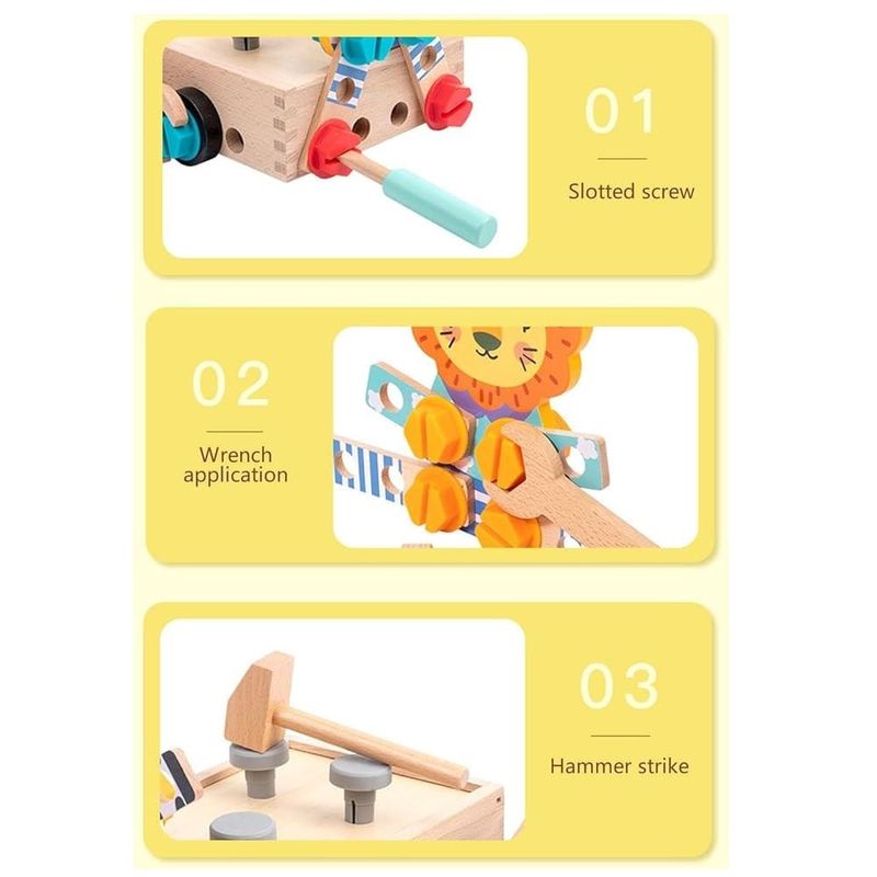 Jucarii, Copii si Bebe - Jucarii si jocuri - Jucarii bebelusi - Jucarii interactive bebelusi - Set de joaca bricolaj, pentru copii 3 ani+, din lemn, cu 44 piese, 25x15cm, multicolor - Infinity.ro