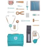Jucarii, Copii si Bebe - Jucarii si jocuri - Jucarii & jocuri educative - Jocuri si jucarii educative - Joc educativ, trusa de doctor, din lemn, cu 18 accesorii, pentru copii 3 ani+, 19x22x8 cm, maro-albastru - Infinity.ro