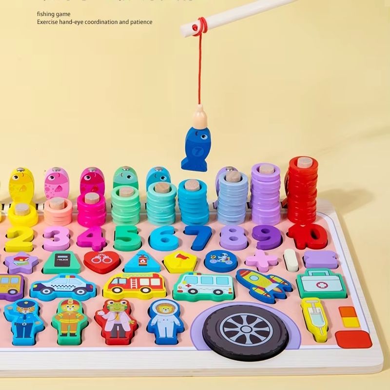 Jucarii, Copii si Bebe - Jucarii si jocuri - Jucarii & jocuri educative - Jocuri si jucarii educative - Jucarie educativa 6 in 1, cu multe accesorii, din lemn, pentru copii 3 ani+, 45x23 cm, multicolor - Infinity.ro