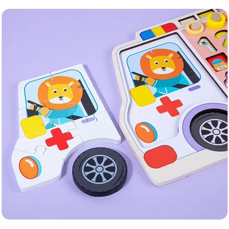 Jucarii, Copii si Bebe - Jucarii si jocuri - Jucarii & jocuri educative - Jocuri si jucarii educative - Jucarie educativa 6 in 1, cu multe accesorii, din lemn, pentru copii 3 ani+, 45x23 cm, multicolor - Infinity.ro