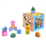 Jucarii, Copii si Bebe - Jucarii si jocuri - Jucarii & jocuri educative - Jocuri si jucarii educative - Cub educativ, de sortare forme si cifre, pentru copii 1 an+, din lemn, 15x15 cm, multicolor - Infinity.ro