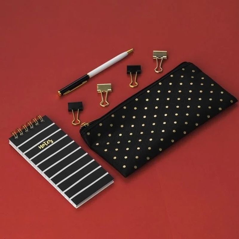 Carti si Birotica - Rechizite - Penare - Kit de Birou cu Penar, Carnetel, Pix si 4 Agrafe – 7 Bucati, negru - Infinity.ro