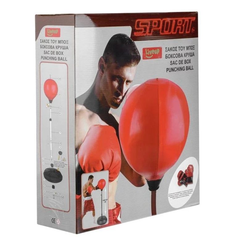 Sport si Outdoor - Sporturi de contact - Saci de box si accesorii - Set Minge de Box & Manusi pentru Adulti, Rosu cu negru, Reglabil 121-146 cm, Baza Stabila - Infinity.ro