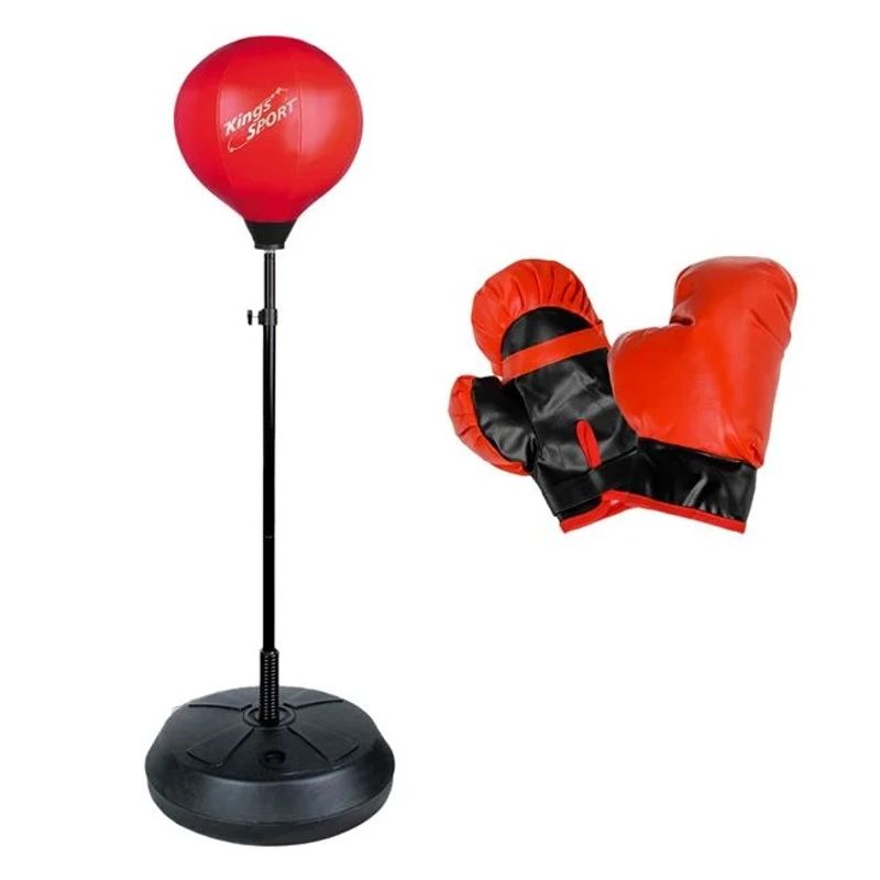 Sport si Outdoor - Sporturi de contact - Saci de box si accesorii - Set Minge de Box & Manusi pentru Adulti, Rosu cu negru, Reglabil 121-146 cm, Baza Stabila - Infinity.ro