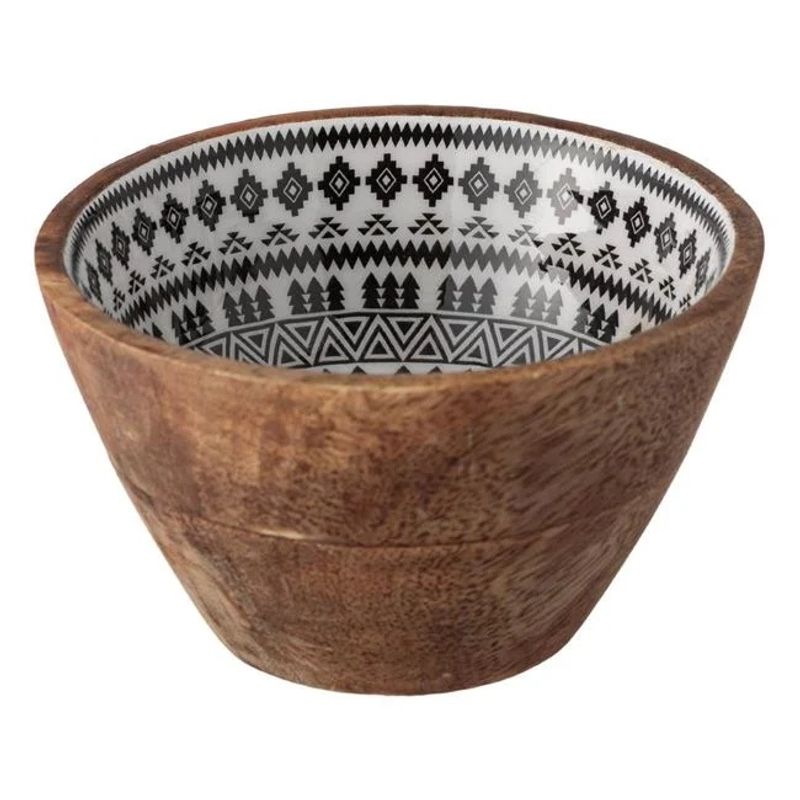 Casa si Gradina - Bucatarie si vesela - Vesela si tacamuri - Farfurii si boluri - Bol de servire, cu model, din lemn, diametru 13x7cm, alb-maro - Infinity.ro