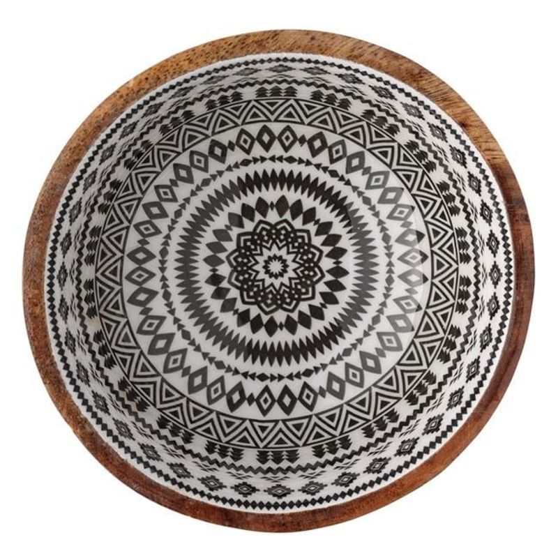 Casa si Gradina - Bucatarie si vesela - Vesela si tacamuri - Farfurii si boluri - Bol de servire, cu model, din lemn, diametru 13x7cm, alb-maro - Infinity.ro