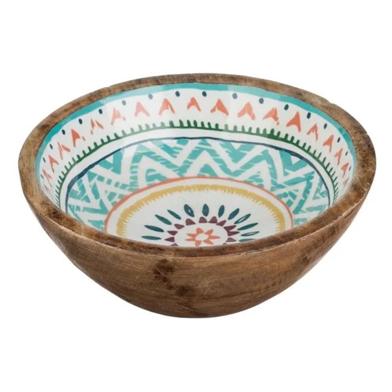 Casa si Gradina - Bucatarie si vesela - Vesela si tacamuri - Farfurii si boluri - Bol cu model aztec, din lemn emailat, diametru 20x8cm, multicolor - Infinity.ro