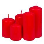Casa si Gradina - Decoratiuni - Aromaterapie si lumanari - Lumanari si candele - Set de 5 lumanari decorative in forma de coloana, din parafina, timp total de ardere 204 ore, Ø6x15 cm, rosu - Infinity.ro