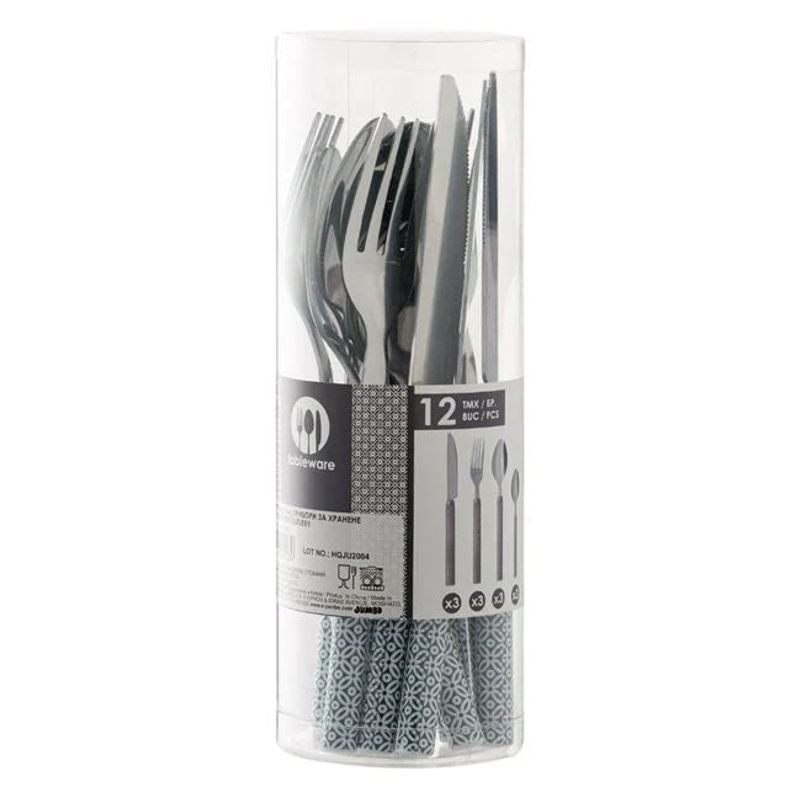 Casa si Gradina/Bucatarie si vesela/Vesela si tacamuri/Tacamuri si seturi - Set tacamuri, plastic si otel inoxidabil, 12 buc, gri - Infinity.ro